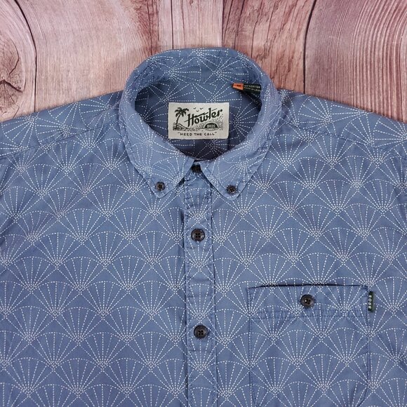 Howler Bros Mens Size Medium Mansfield Sashiko Shell Blue Heed The Call Shirt - Picture 3 of 14